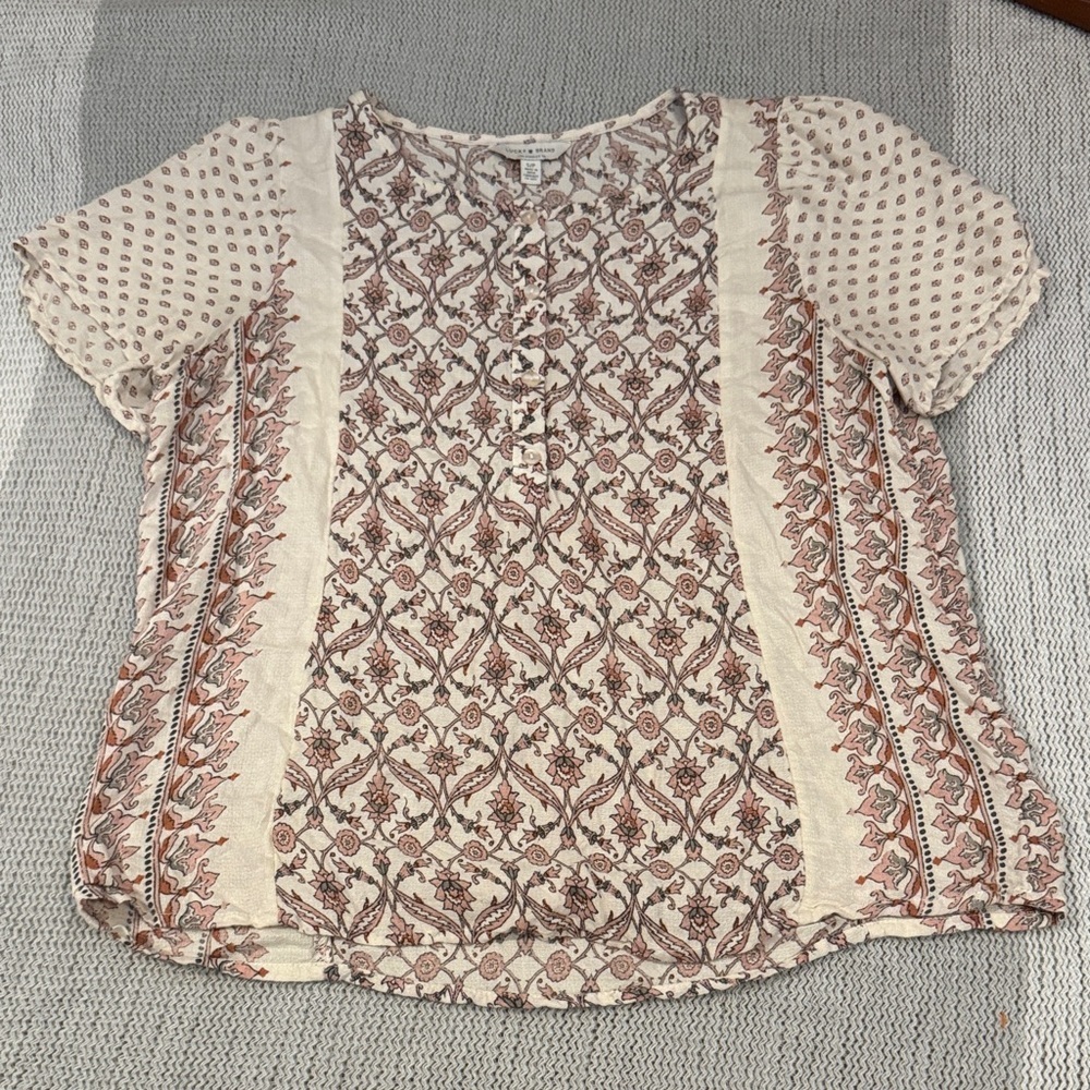 Lucky Brand Cream and Brown Floral Blouse